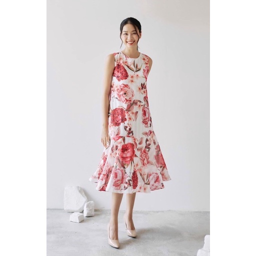 Váy Xecop không tay họa tiết hoa to - dáng đuôi cá