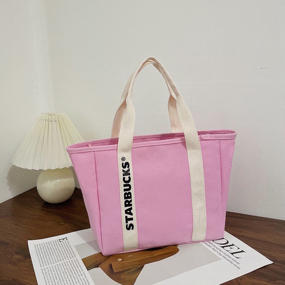 Túi tote vải canvas phối hình Starbucks sức chứa lớn dành cho hộp cơm trưa