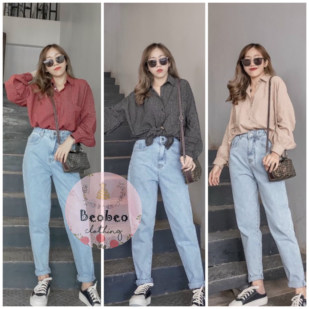 Áo sơ mi oversize tay phồng kẻ sọc 3 màu ulzzang