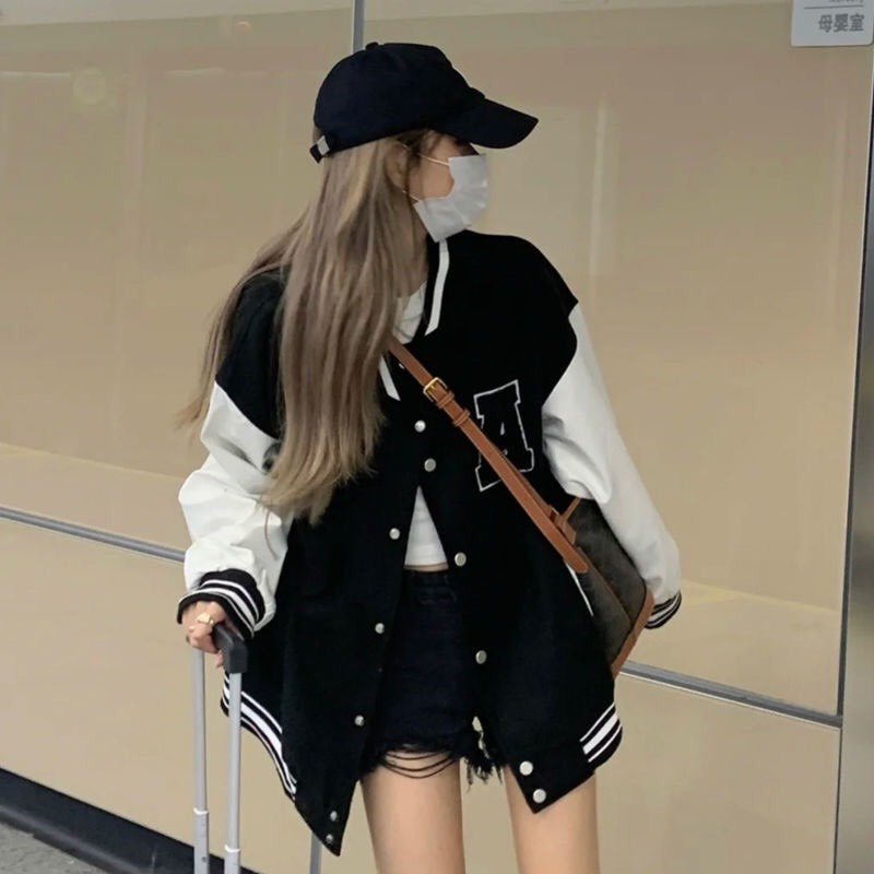 SẴN Áo khoác gió dài tay dáng rộng oversize hình chữ cá tính năng động/ áo bomber 2 lớp dày dặn thu đông học sinh A00126