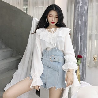 Áo sơ mi nữ kiểu tay bèo Emilyshop ulzzang