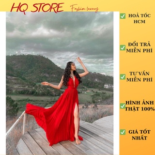 [Maxi] Đầm maxi đi biển dập li 2s, váy maxi dài xẻ tà dây đan hở lưng kèm hình thật - Maxi HQ store