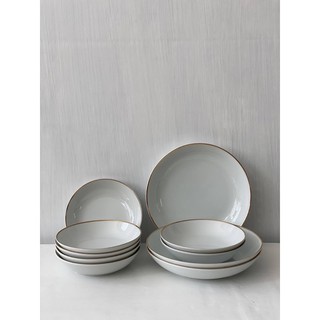 Dĩa gốm style Âu basic viền gold 2 size
