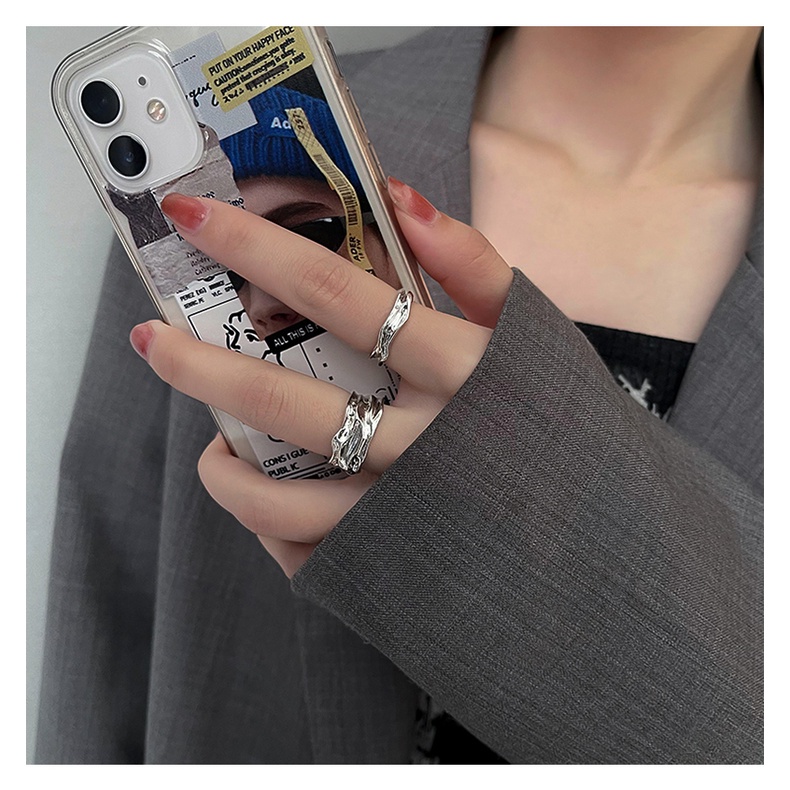 Nhẫn Hở Thiết Kế Bất Đối Xứng Phong Cách Hip Hop Thời