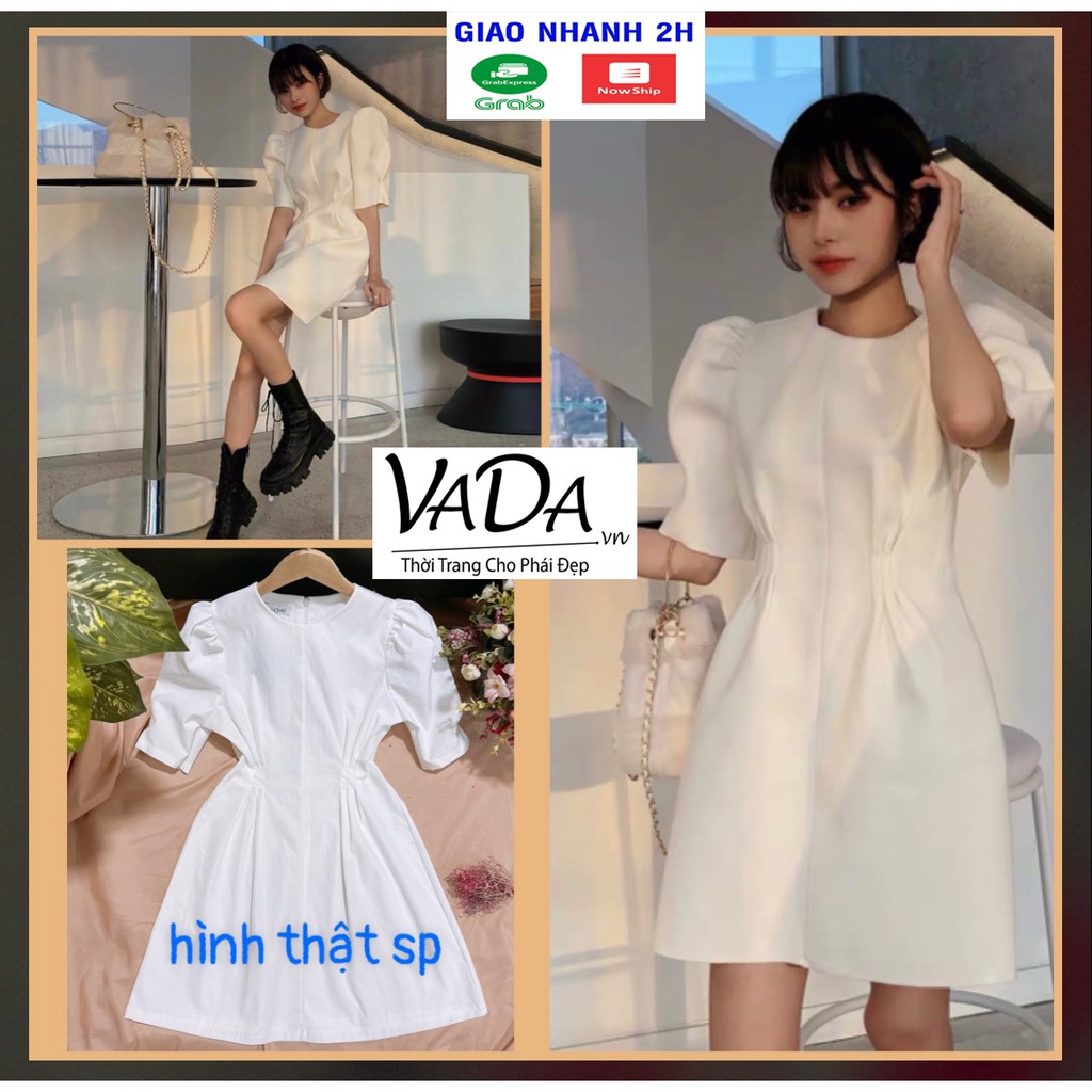 Váy đầm dự tiệc tay ngắn cổ tròn đơn giản chít eo siêu iu đi học ,đi chơi , đi tiệc dễ thương - Thời trang VADA - V6 | BigBuy360 - bigbuy360.vn