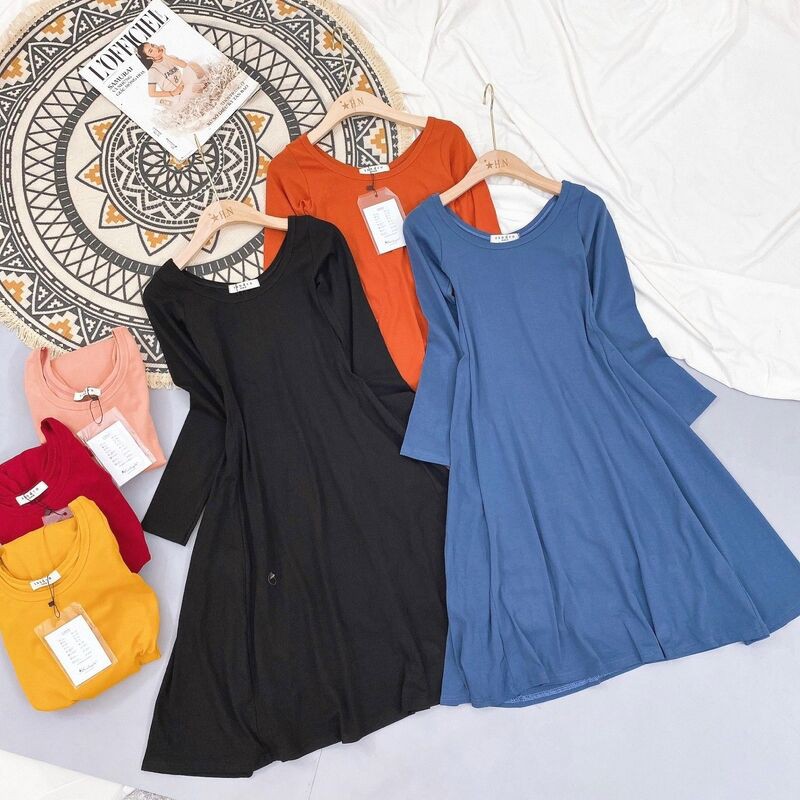 Váy zip xòe cổ tròn dài nhiều màu