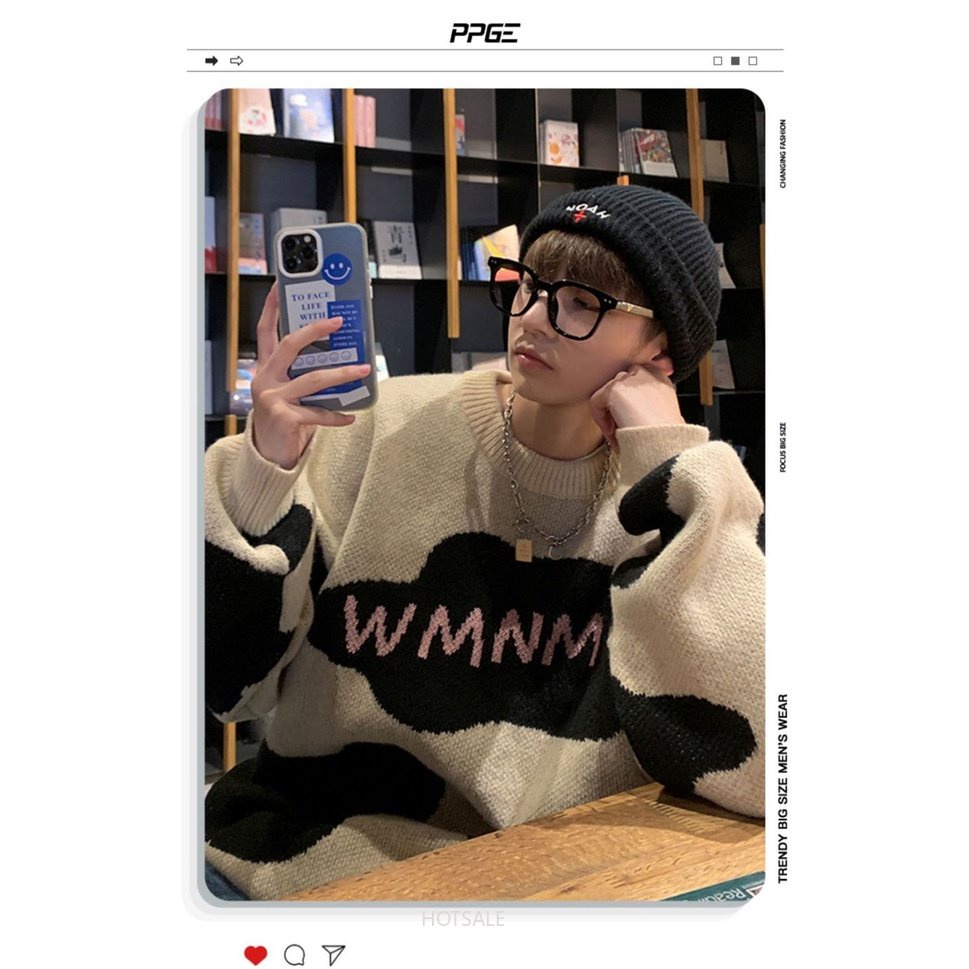 Áo Sweater Cotton Dệt Kim Dày Dặn Dáng Rộng Phong Cách Thời Trang Hàn Quốc Cho Nam Giới