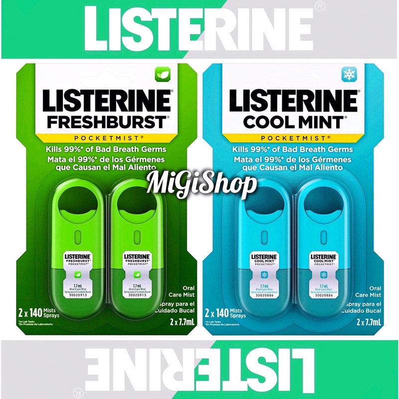 [Hàng Mỹ] Xịt Thơm Miệng Listerine Pocketmist (vỉ 2 chai x 7,7ml)