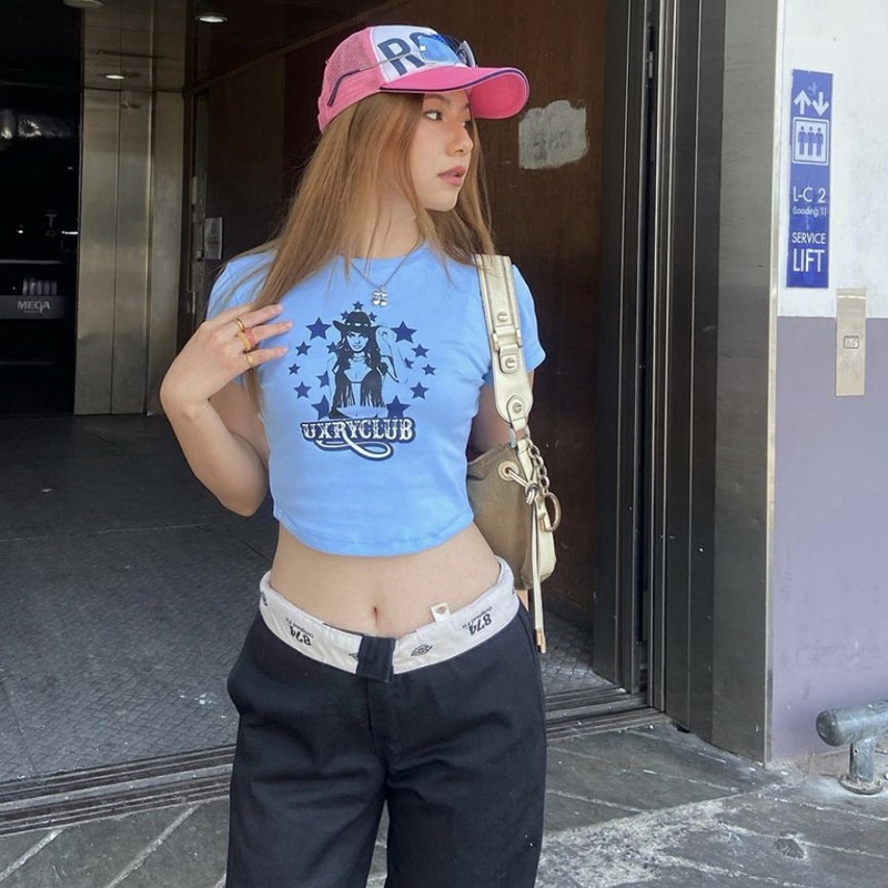 Áo Thun Ngắn Tay Cổ Tròn In Chữ Cá Tính Theo Phong Cách Đường Phố Dành Cho Nữ