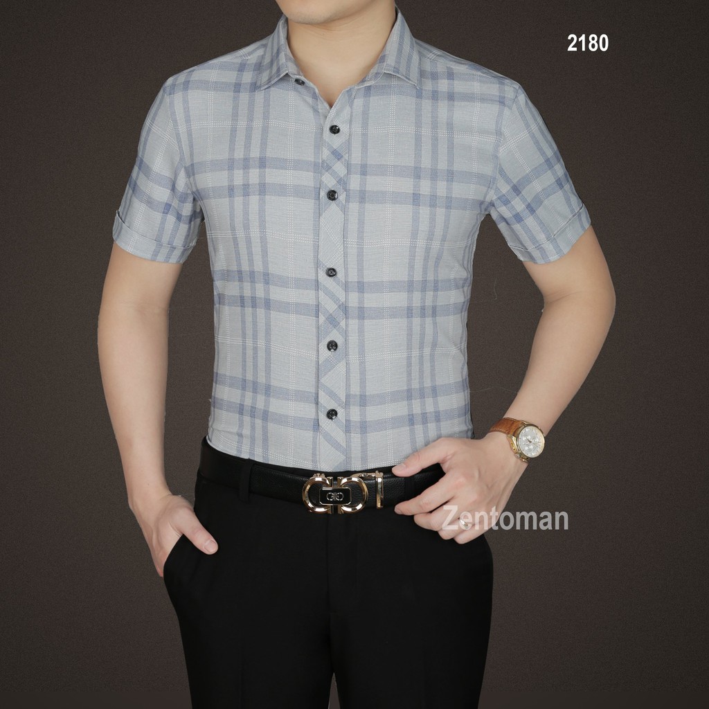 [HQFA88- mã giảm 20k] ZENTOMAN  - Áo sơ mi ngắn tay nam công sở đẹp kẻ mềm mịn không nhăn | BigBuy360 - bigbuy360.vn