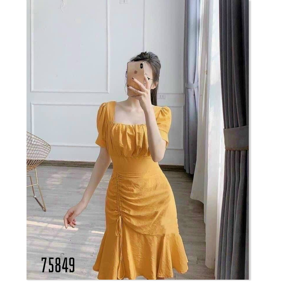 ĐẦM SUÔNG NỮ CỔ VUÔNG TAY BỒNG DỊU DÀNG SIÊU XINH HHP