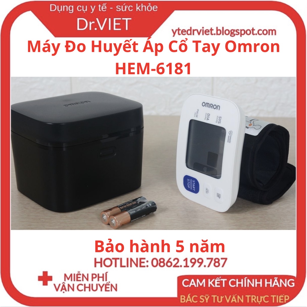 Máy Đo Huyết Áp Cổ Tay Omron HEM-618 - Đo huyết áp và nhịp tim,báo lỗi cử động,báo huyết áp cao, bảo hành 5 năm - Drviet