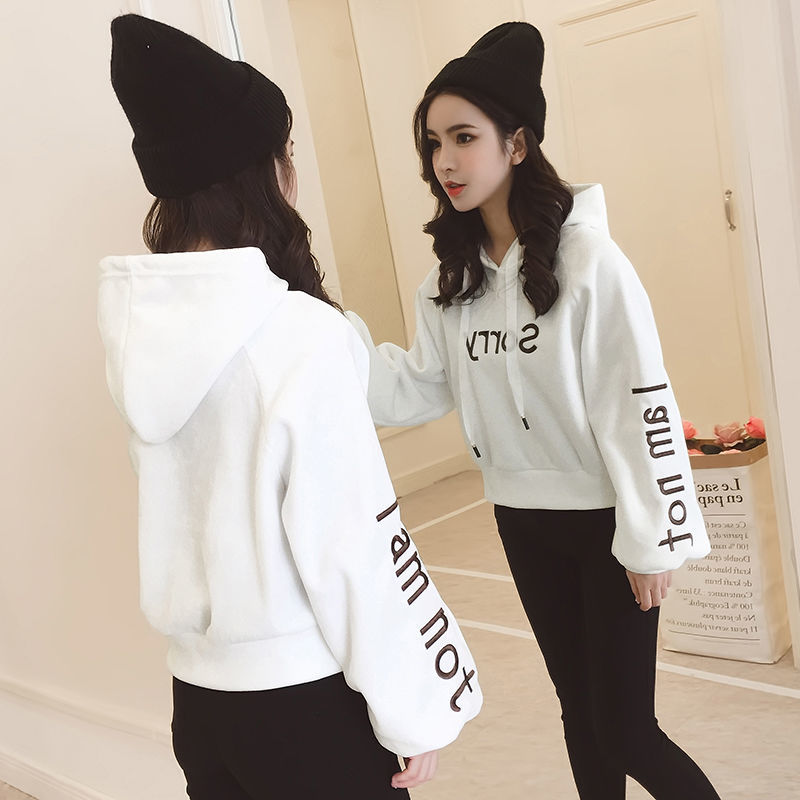 Áo Hoodie Dáng Ngắn Thêu Chữ Thời Trang Cho Nữ