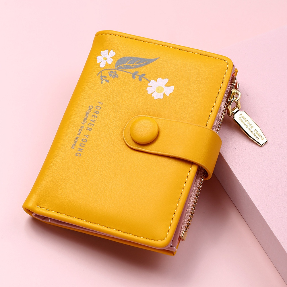 Ví Ngắn Cầm Tay Có Khóa Kéo In Họa Tiết Xinh Xắn Phong Cách Hàn Quốc Cho Nữ