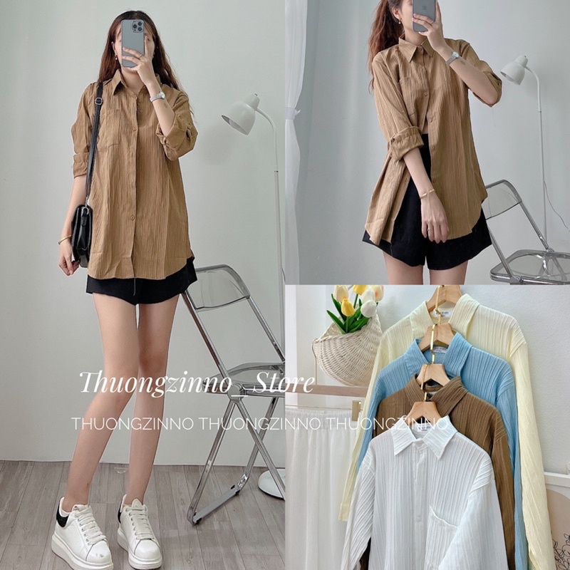 [Ảnh thật/Video] [Ảnh thật/Video] Áo sơ mi đũi gân form to rộng Hàn Xẻng Áo sơ mi mềm mịn siêu mát