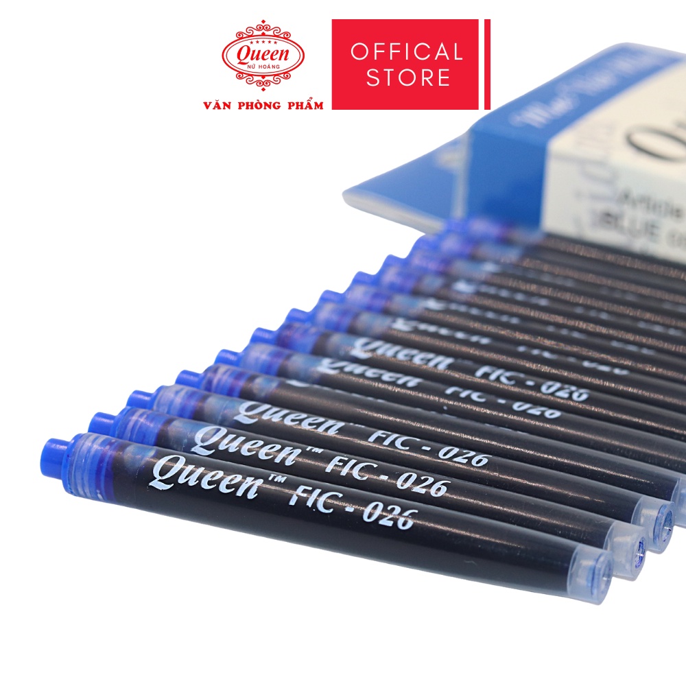 Ống mực bút máy Queen  - Đường Kính 2.6mm - 1 hộp 12 ống - Chính Hãng - Màu Tím/Xanh Dương/Đen - FIC026