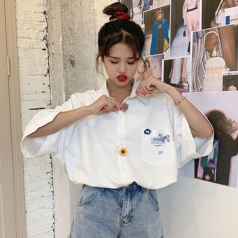 Áo Sơ Mi Tay Ngắn Dáng Rộng Phong Cách Hong Kong Thời Trang Mùa Hè Cho Nữ
