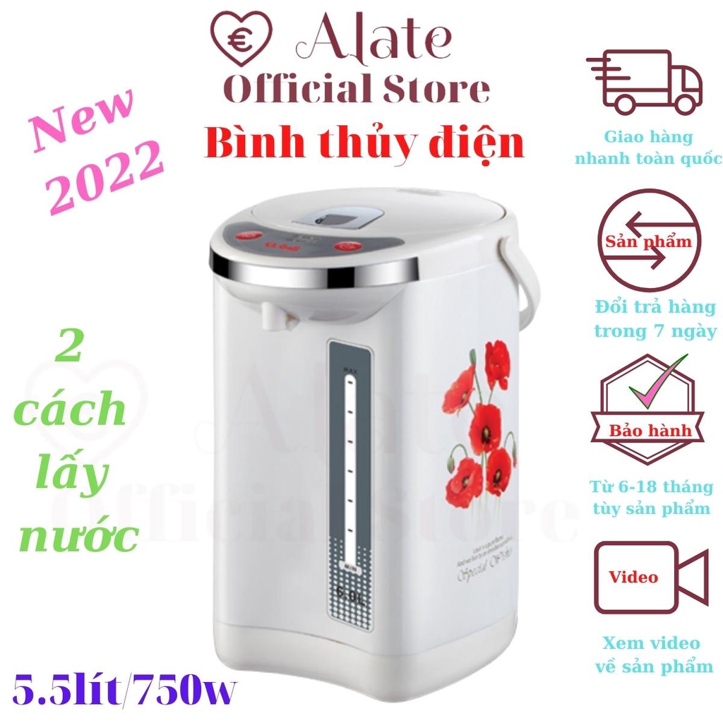 Bình thủy điện Gali dung tích từ 4,2 đến 6 lít công suất 750w, lòng phích bằng inox 304 an toàn cho sức khỏe
