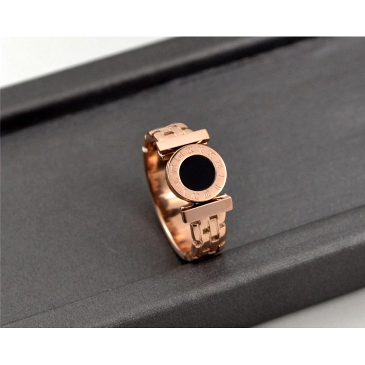 nhẫn  titan kiểu đồng hồ la mã vàng hồng siêu cute - tặng hộp đựng xinh xắn