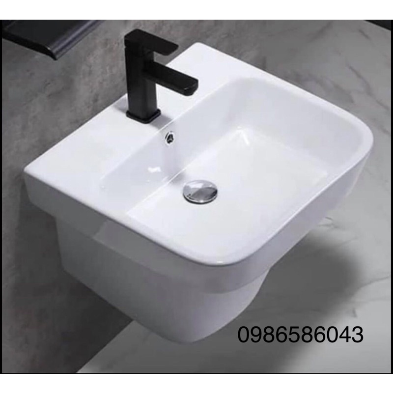 LAVABO SỨ CHẬU LIỀN CHÂN KIỂU DÁNG VUÔNG THIẾT KẾ ĐẸP SANG TRỌNG- MEN NANO DÀY, BÓNG KHÔNG BÁM BẨN DỄ VỆ SINH