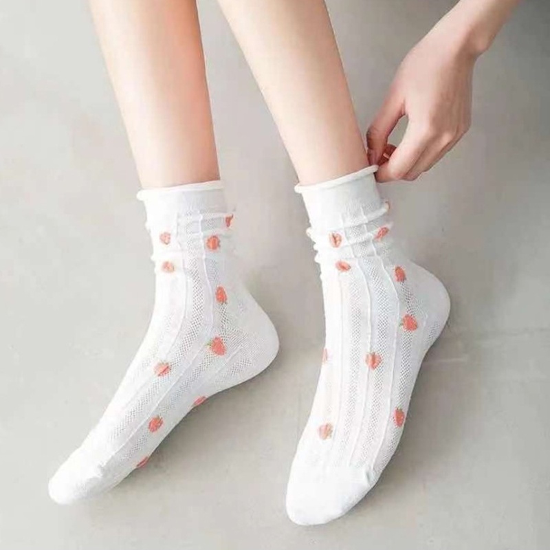 Tất cổ cao vớ cổ cao nữ trắng họa tiết dễ thương vải co giãn thời trang Hàn Quốc  YR