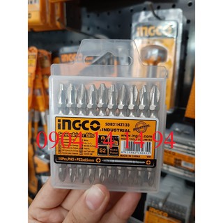 Bộ 10 mũi bắt vít 2 đầu PH2,PZ2, 65mm Ingco SDB21HZ133
