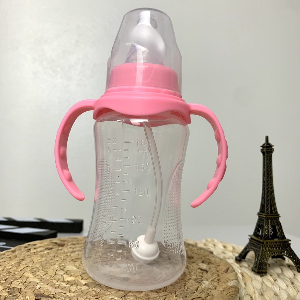 Bình sữa cho bé, bình uống nước cho bé chống sặc có tay cầm xoay 360 tiện lợi (180ml)