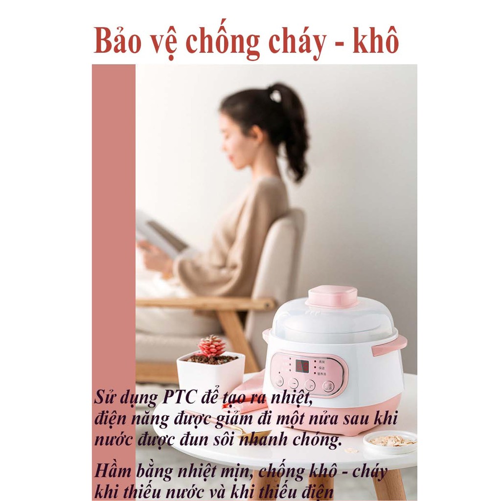 NỒI NẤU CHÁO - Nồi Hầm Cách Thủy ĐA NĂNG - Hấp, nấu chè, nấu cháo, trưng yến, giữ ấm TIỆN LỢI AN TOÀN Dung tích 1Lít