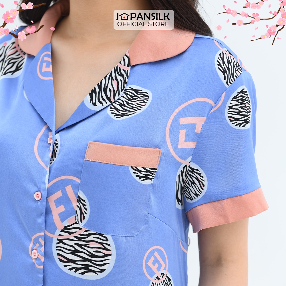 Bộ Đồ Ngủ Lụa Satin Nhật Ngắn Tay JAPAN SILK Họa Tiết Tranh Vẽ
