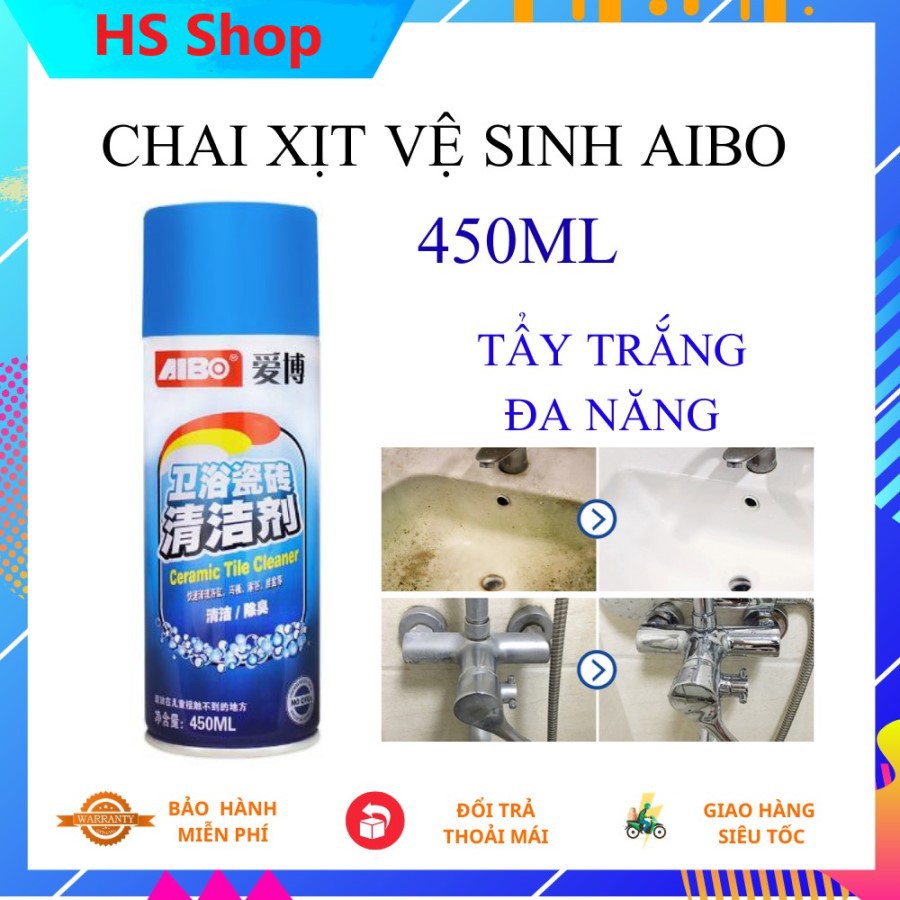 Chai xịt tẩy rửa đa năng AIBO 450ml - Dùng cho nhà vệ sinh, khu bếp, nền gạch, bồn rửa, các vết ố, bẩn bám tường