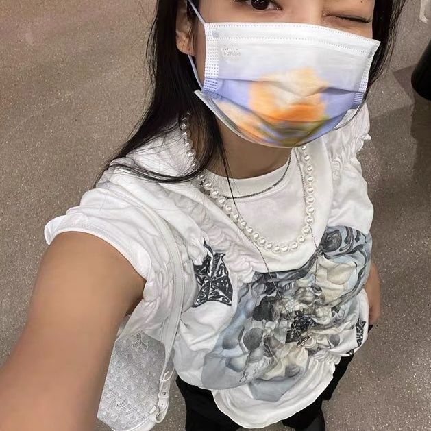 ▬☍Áo Thun Tay Ngắn Phồng Xếp Ly In Hình Ngôi Sao Phong Cách Hàn Quốc Dành Cho Nữ