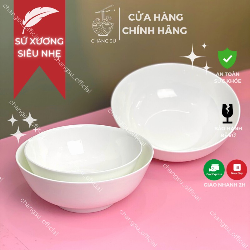 Bát tô canh trắng trơn sứ siêu nhẹ - Sứ xương siêu nhẹ Minh Châu - Vỡ 1 đổi 1