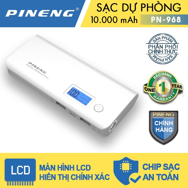 Pin sạc dự phòng PINENG PN-968 10000mAh màn hình LCD - Hãng Phân Phối Chính Thức