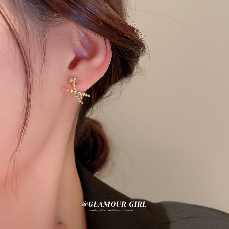Bông Tai Mạ Vàng / Bạc Hình Chữ X Đính Đá Zircon Đơn Giản Thời Trang