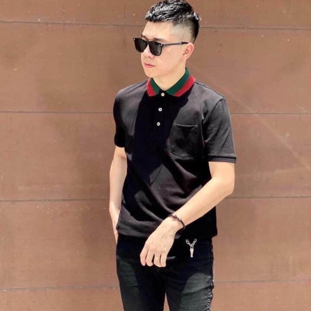 Áo Polo Nam Gucci Cổ Pha Vạch Xanh Đỏ Phối Túi Ngực Sang Trọng | BigBuy360 - bigbuy360.vn