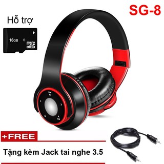 Tai nghe bluetooth chụp tai SG-8 Âm thanh siêu bass + Tặng kèm jack cắm 3.5mm