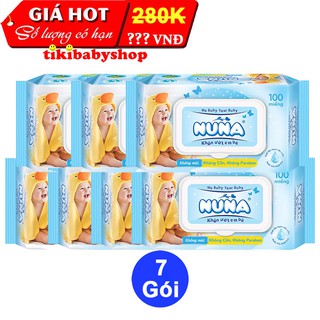 Combo 7 Gói Khăn Ướt Nuna Không Mùi Gói Nắp Nhựa - Gói 100 Miếng x 7 Gói