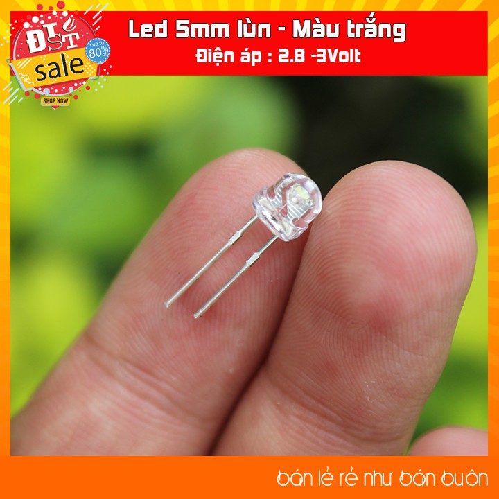 Led 5mm cao - Màu trắng hoặc Màu đỏ/ Combo 5 led