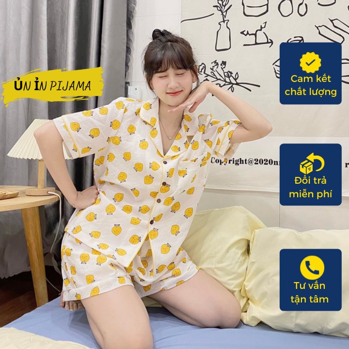 Đồ pijama nữ tay ngắn chất liệu Muslin cao cấp, pijama bigsize 40 - 70kg