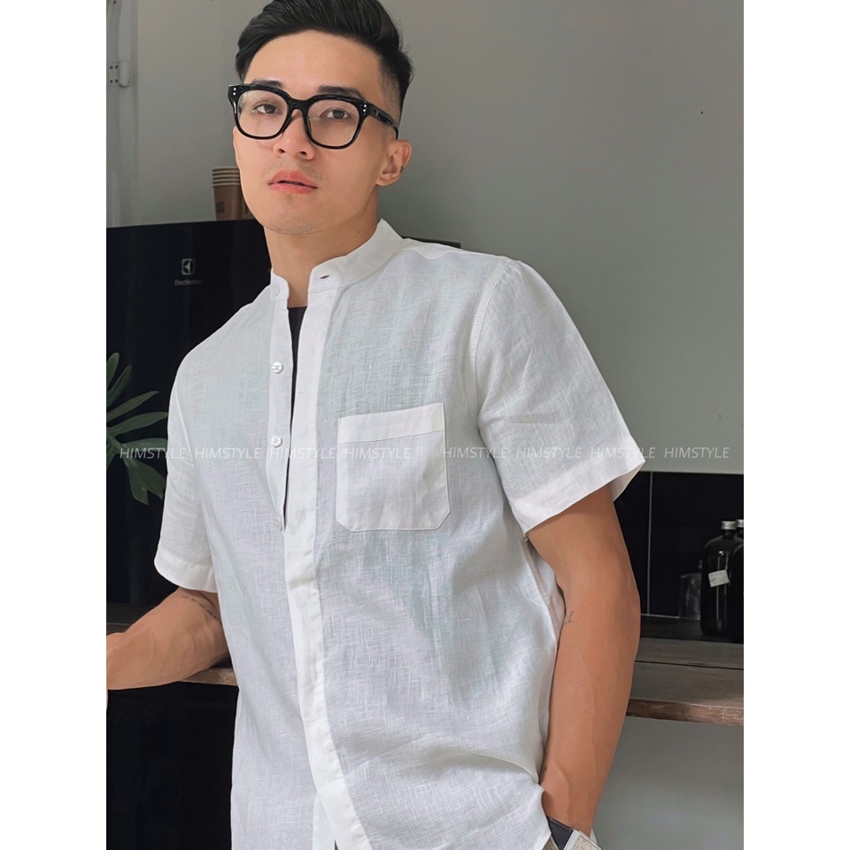 Áo Sơmi Nam Linen Cổ Trụ Ngắn Tay Cao Cấp Lịch Lãm và Phong Cách