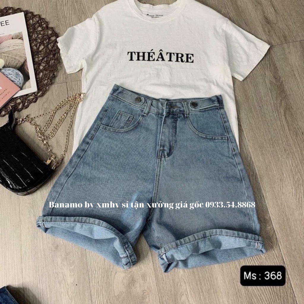 Quần short jean nữ 2 cúc eo, lưng cao siêu đẹp thời trang Banamo fashion  jean nữ 2 cúc eo 662