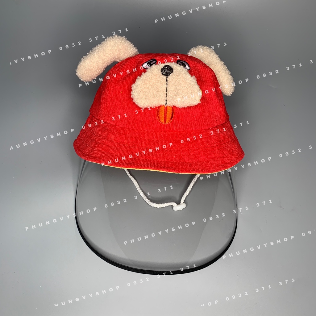 2.5-6 Tuổi/ Vòng đầu 52cm_ Mũ CHỐNG GIỌT BẮN cho bé trai bé gái- CHÚ CHÓ TAI XÙ MẶT XỆ- Nón cản bụi trẻ em