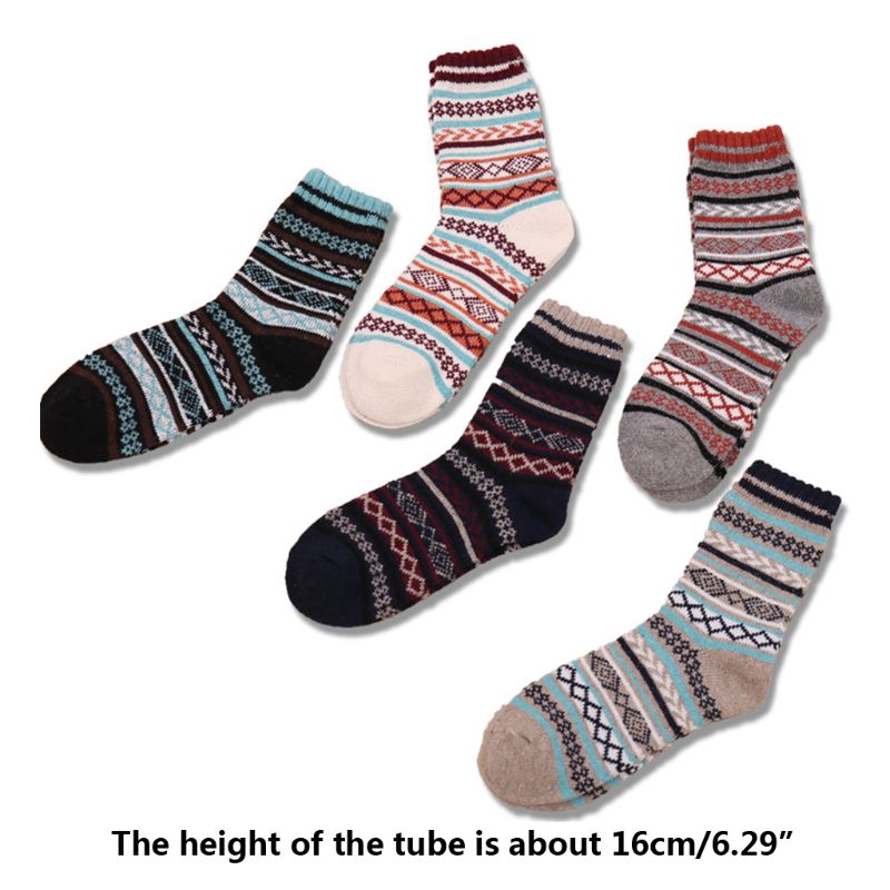 HAN❀ 5Pair Mens Wool Cashmere Socks Warm Winter Thick  Vintage Stripe Male Sock