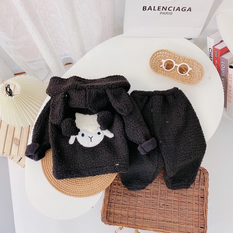 Bộ lông cừu khéo khoá có mũ tai cừu dễ thương cho bé trai và bé gái 8-20kg mã QATEA130