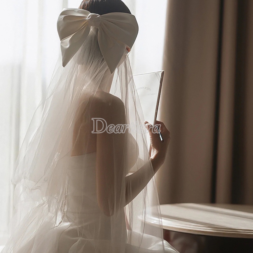 Kẹp Tóc Nơ Vải Tuyn Đơn Giản Cho Cô Dâu