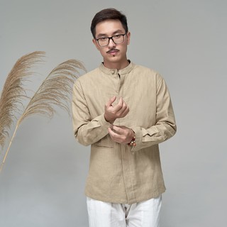 Áo khoác đũi cổ trụ giấu khuy rough, sang trọng, lịch sự, phong cách