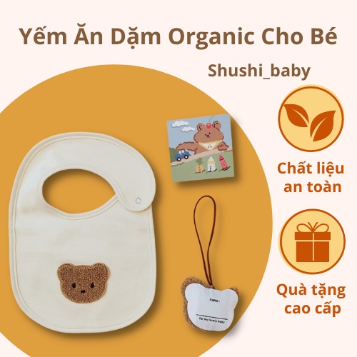 Yếm Cho Bé Yếm Vải Chống Thấm Thêu Gấu Siêu Xinh