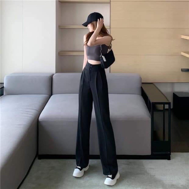 Quần Ông rộng cạp cao dài 100cm quần ống suông lưng cao 2 khuy gen bụng tôn dáng