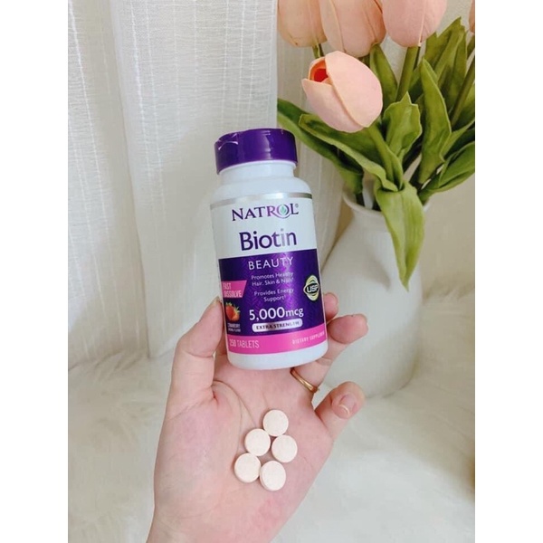 Viên kẹo ngậm Natrol Biotin Beauty 5000mcg 250 viên của Mỹ
