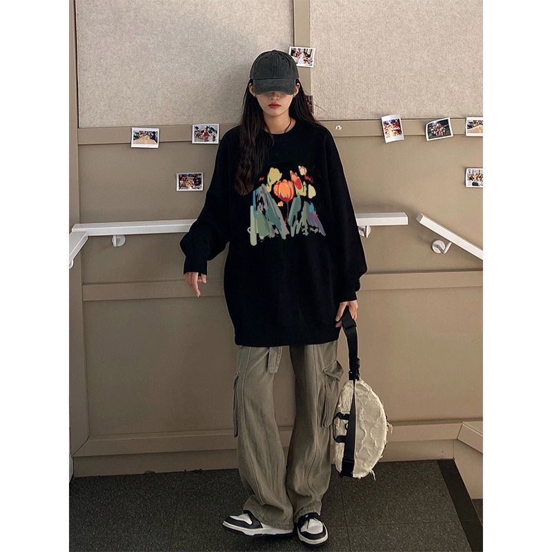 Áo sweatshirt nữ SELVZE tay dài in hình thời trang retro